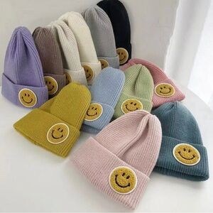Smiley Face Beanie Hats Light Pink NEW